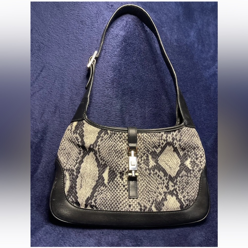 Elegant Black and Gray Snake Print Women's Bag